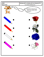 okul öncesi renkler çalışma sayfaları; renkleri eşleştirme çalışmaları